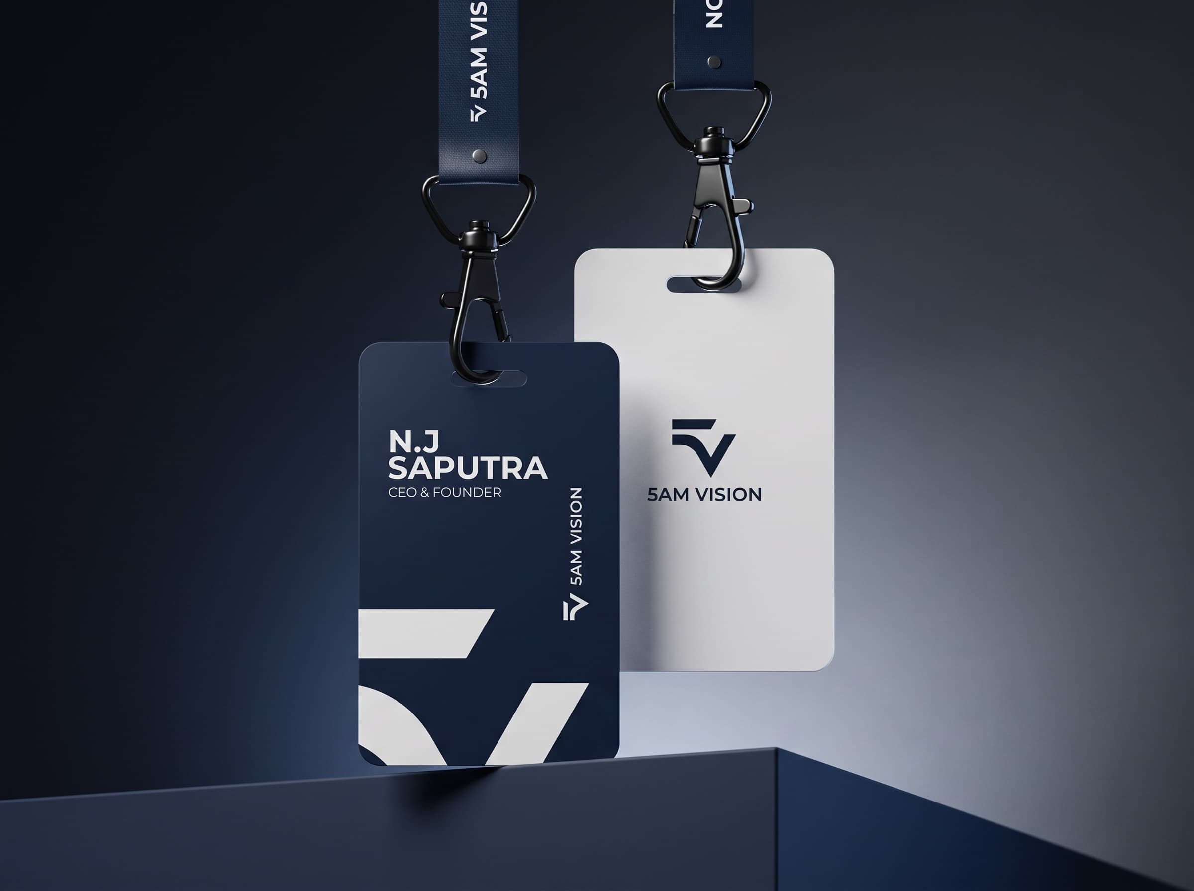 5AM Vision identity presented through editorial campaign visuals, apparel, brand applications, and Aven.
